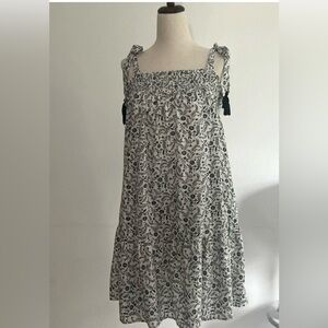 Old Navy White and Navy Floral Tie-Shoulder Mini Dress